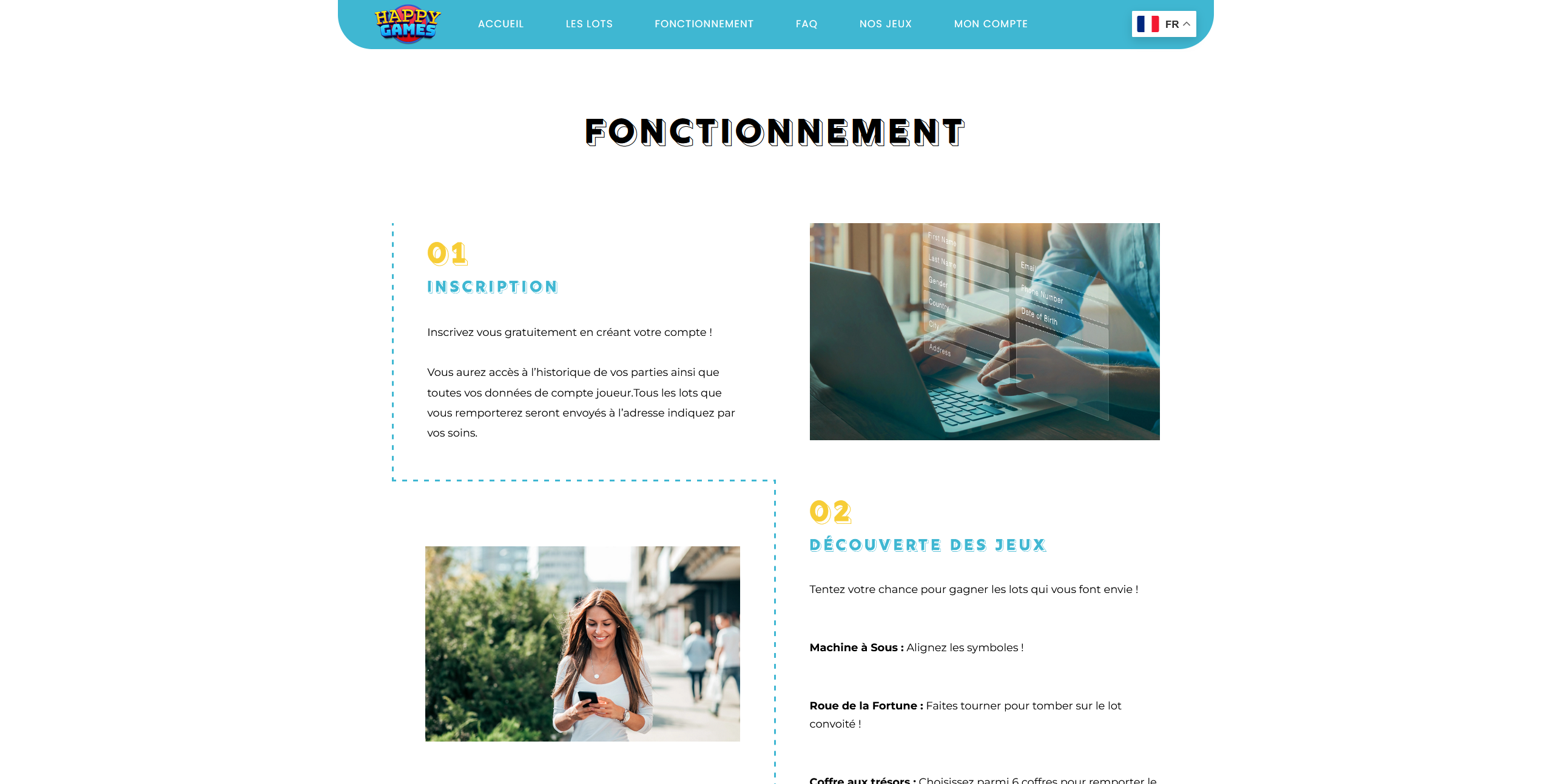 Image de la page internet décrivant le fonctionnement des trois jeux.
